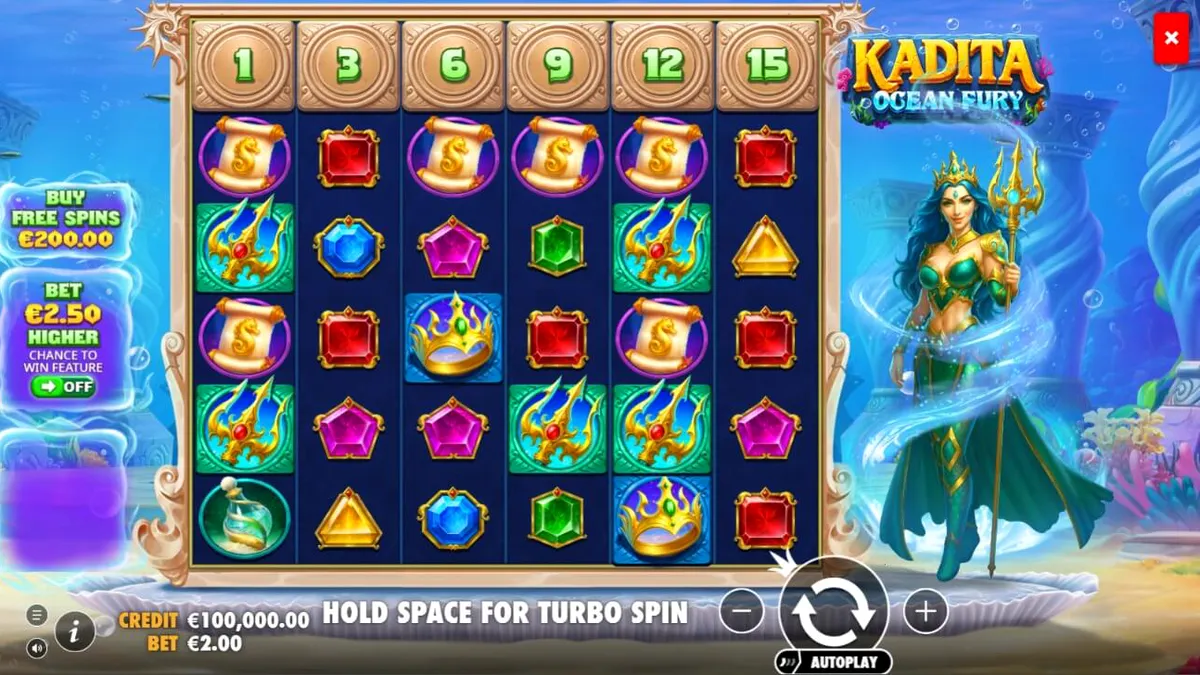 Pemandangan bawah laut yang memukau dalam slot Kadita Ocean Fury